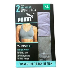 Puma 2 Gray Purple DryCell Seamless Sports Bra Size XL